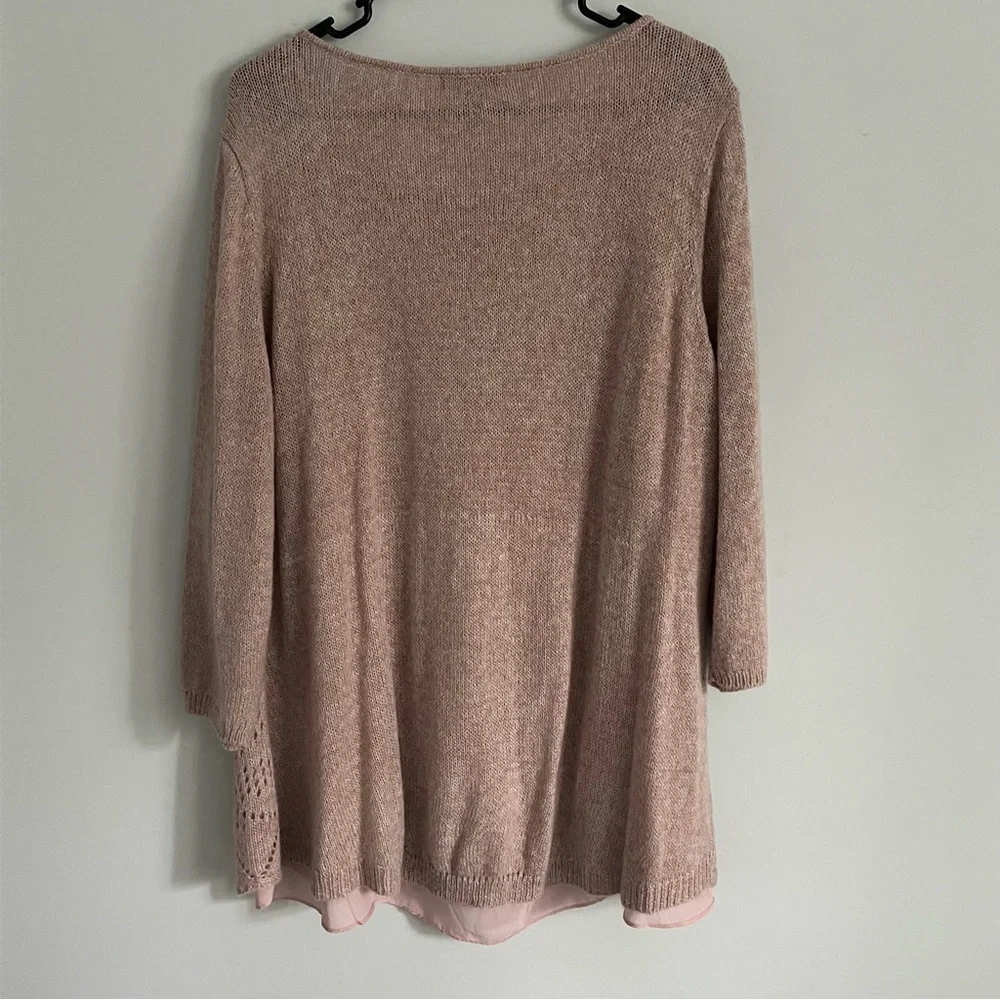 Roz & Ali Blush Crochet Knit Half Sleeve Sweater Blouse